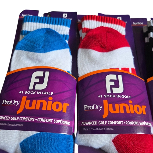 Foot Joy Junior Socks Bundle Blue, Red, Black 4-8 - Picture 2 of 4